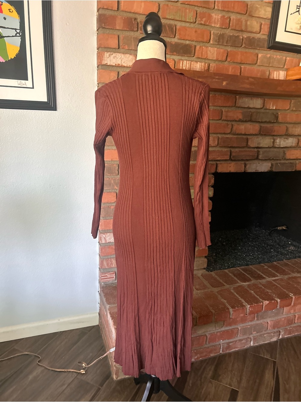 Sandro Melanie Ribbed Knit Button-Front Midi Dress in Dark Brown Sz 8 US - Picture 6 of 9